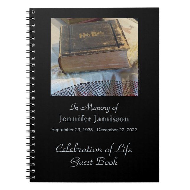 Celebration of Life Guest Book, Vintage Bible Notebook (Front)