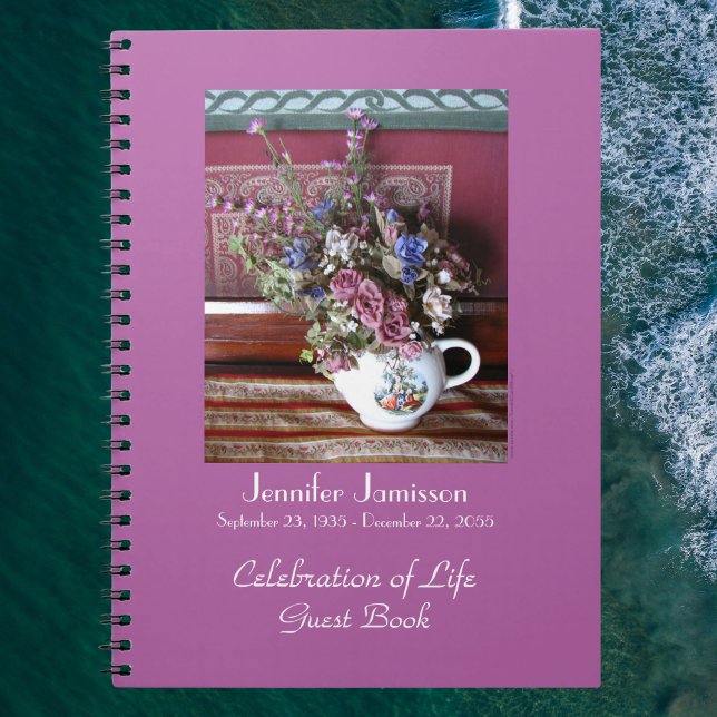 Celebration of Life Guest Book, Vintage Teapot Notebook (Creator Uploaded)