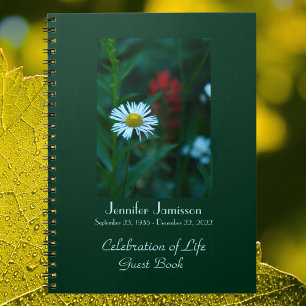 Celebration of Life Guest Book, White Daisy Spiral Notebook