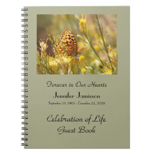 Celebration of Life Guest Book, Yellow Butterfly  Notebook
