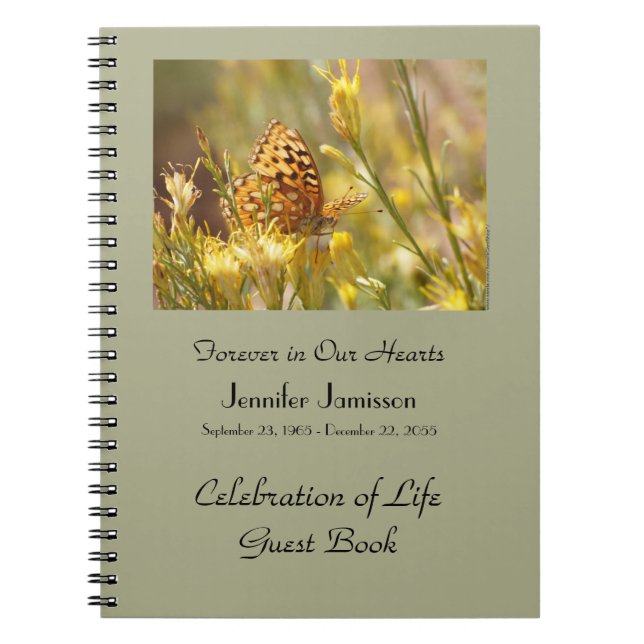 Celebration of Life Guest Book, Yellow Butterfly  Notebook (Front)