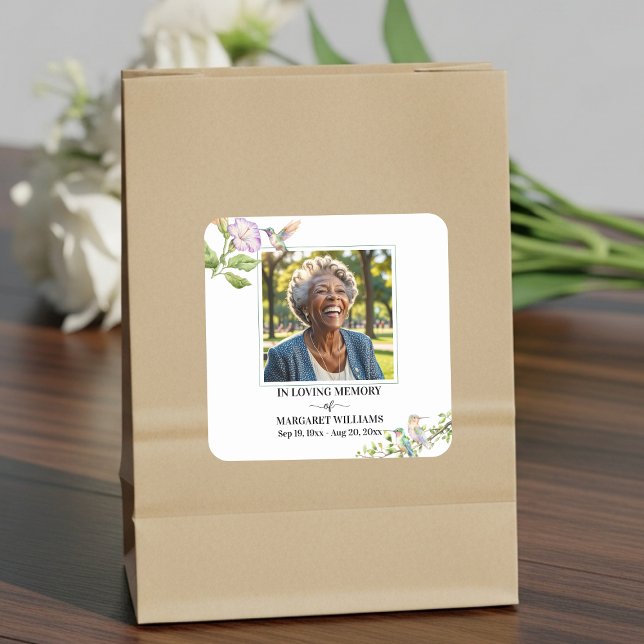 Celebration Of Life Hummingbirds Floral  Square Sticker (Creator Uploaded)