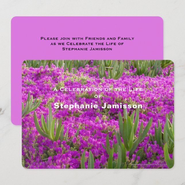 Celebration of Life, Ice Plant Purple Flowers Invitation (Front/Back)