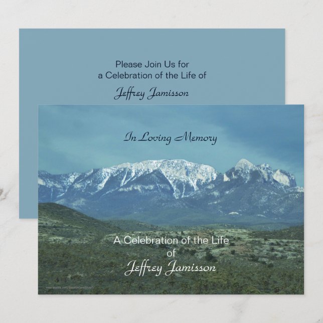 Celebration of Life, In Loving Memory, Mountains Invitation (Front/Back)