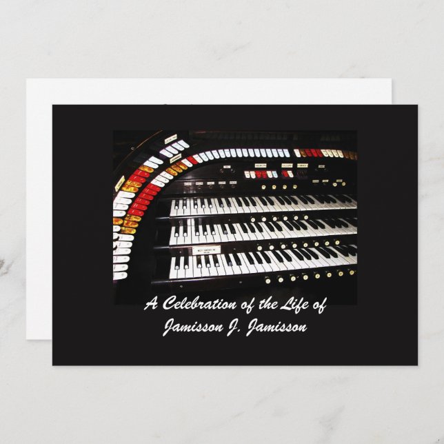 Celebration of Life Invitation Antique Organ (Front/Back)