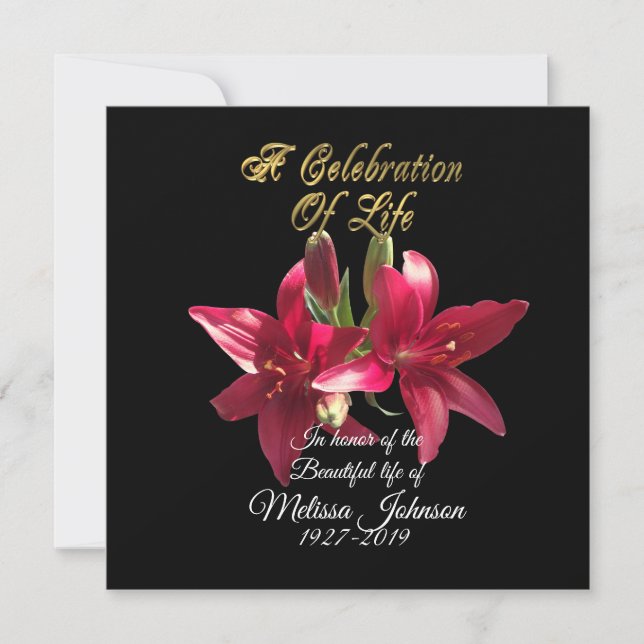 Celebration of life Invitation Asian Lily (Front)