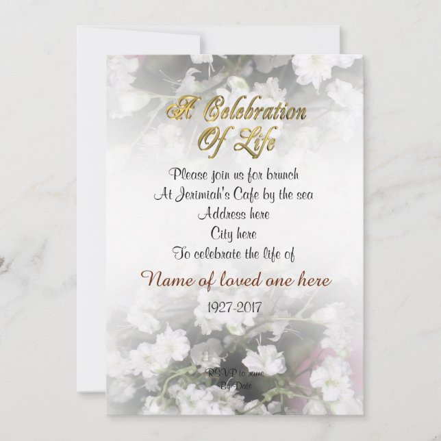 Celebration of life Invitation babies breath (Front)