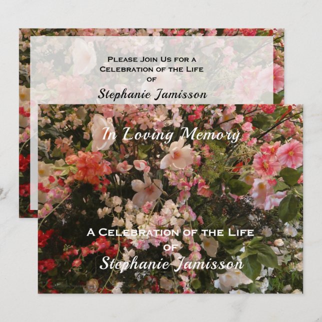 Celebration of Life Invitation Boho Chic Floral (Front/Back)