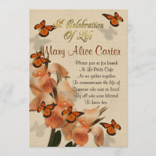 Celebration of life Invitation butterflies