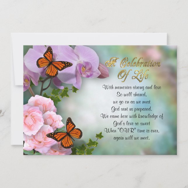 Celebration of life Invitation butterflies (Front)