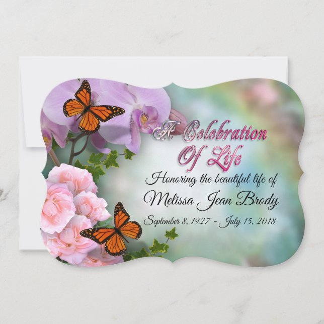 Celebration of life Invitation butterflies orchids (Front)