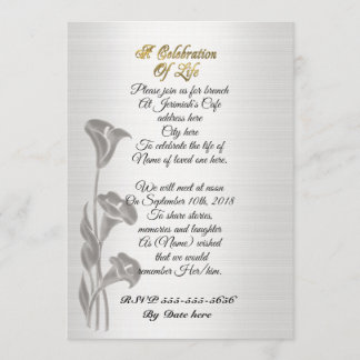 Celebration of life Invitation Calla lilies