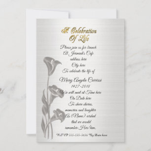 Celebration of life Invitation Calla lilies
