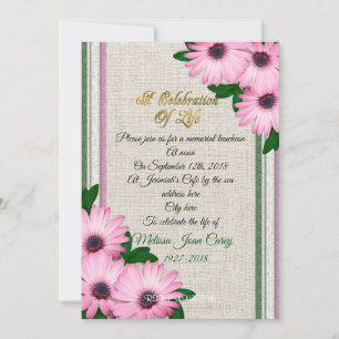 Celebration of life Invitation daisies on linen