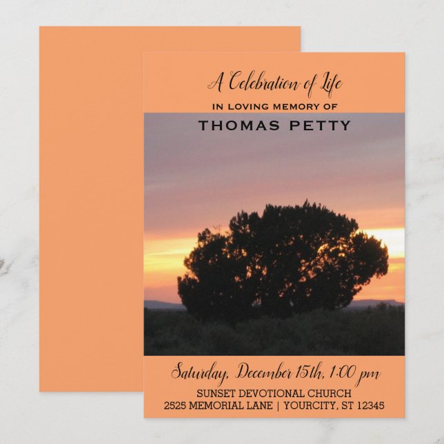 Celebration of Life Invitation Desert Sunset (Front/Back)