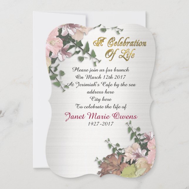 Celebration of life Invitation flowers and Ivy (Front)
