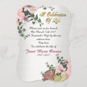 Celebration of life Invitation flowers and Ivy