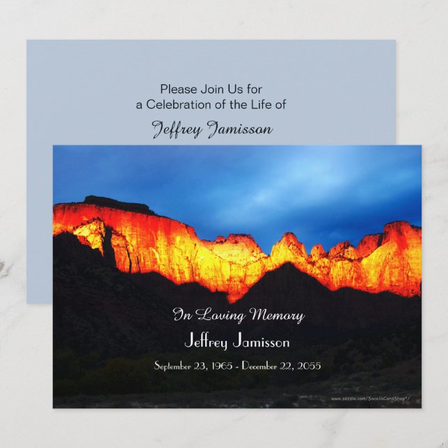 Celebration of Life Invitation Glowing Sunrise (Front/Back)