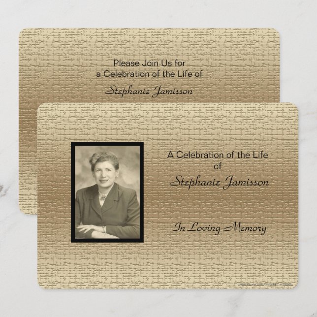 Celebration of Life Invitation, Gold with Photo Invitation (Front/Back)