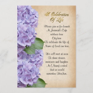 Celebration of life Invitation hydrangea