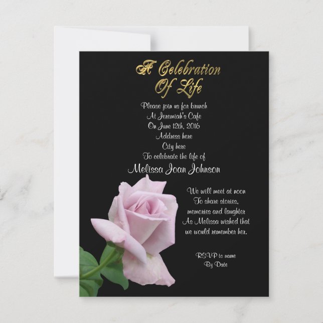 Celebration of life Invitation lavender rose (Front)