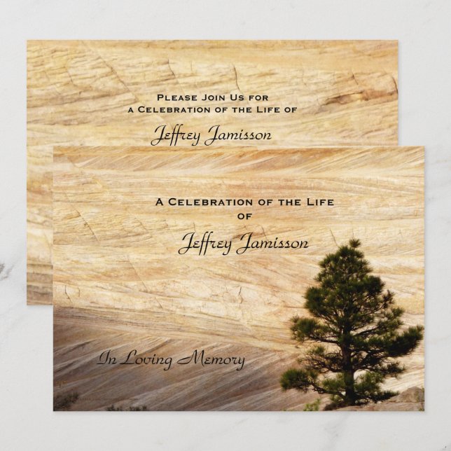 Celebration of Life Invitation, Light Brown Stone Invitation (Front/Back)