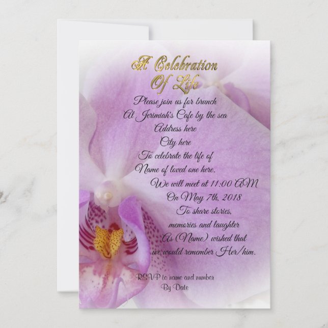 Celebration of life Invitation orchid (Front)
