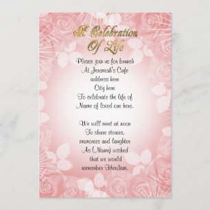 Celebration of life Invitation pink floral