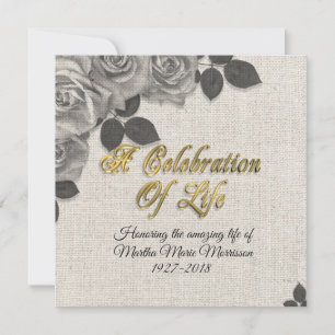Celebration of life invitation Roses on Linen