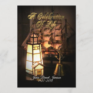 Celebration of life Invitation ship and lighthouse