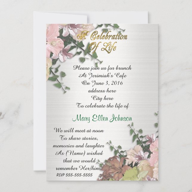 Celebration of life Invitation Spring Floral (Front)