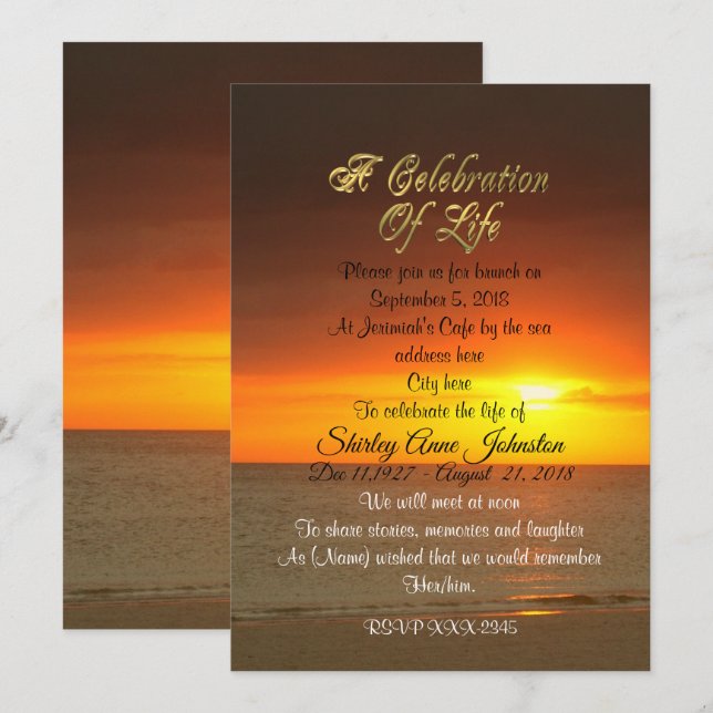 Celebration of life Invitation sunset (Front/Back)
