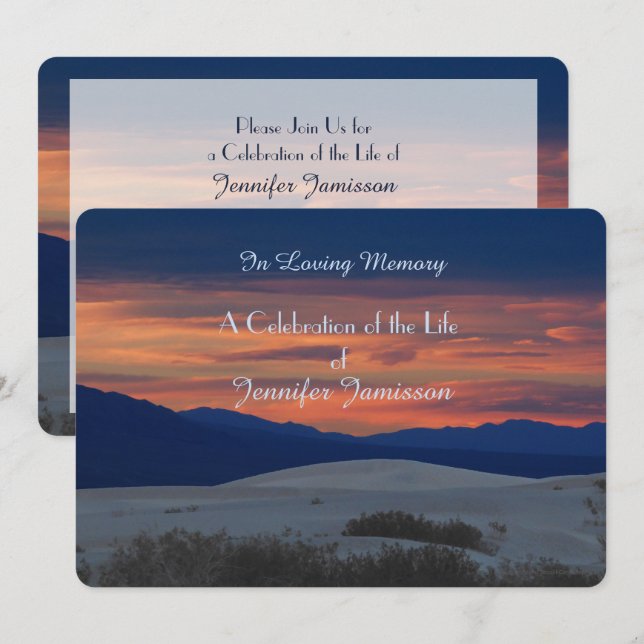 Celebration of Life Invitation, Sunset at Dunes Invitation (Front/Back)