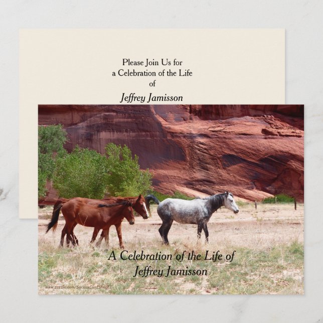 Celebration of Life Invitation, Three Horses Invitation (Front/Back)