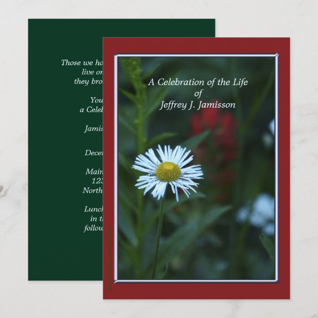 Celebration of Life Invitation, White Wildflower Invitation (Front/Back)