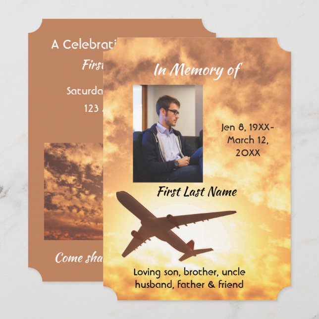 Celebration of Life Invite Aeroplane Pilot (Front/Back)
