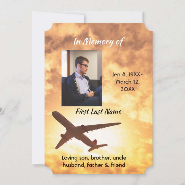 Celebration of Life Invite Aeroplane Pilot (Front)
