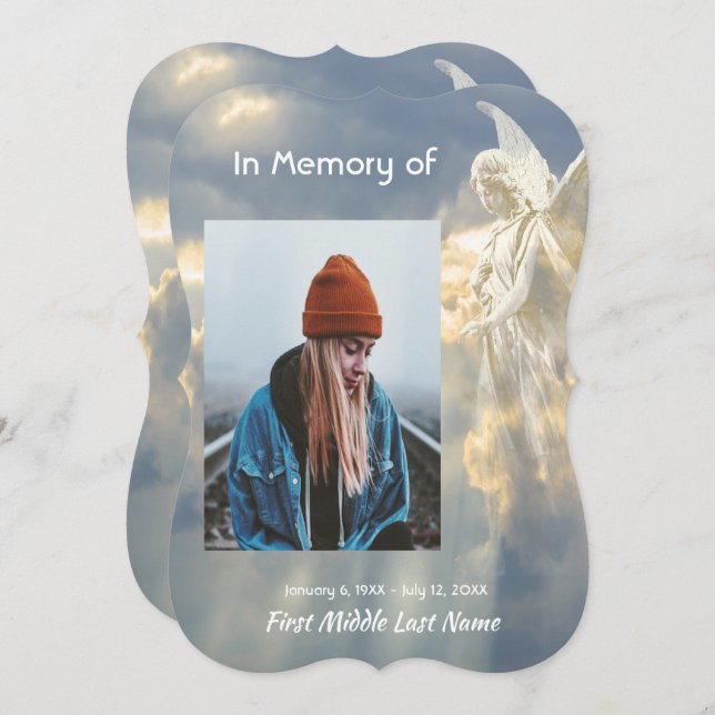 Celebration of Life Invite Angel Sky Clouds (Front/Back)