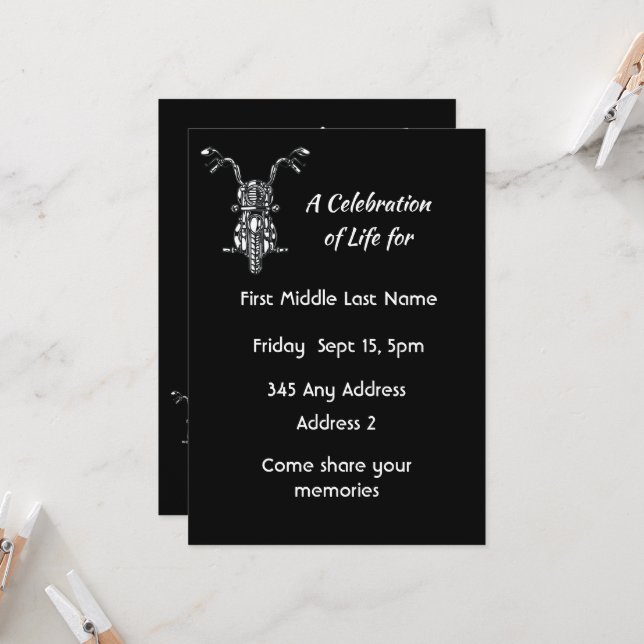 Celebration of Life Invite Motorcycle Biker  (Front/Back In Situ)