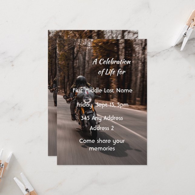 Celebration of Life Invite Motorcycle Biker  (Front/Back In Situ)