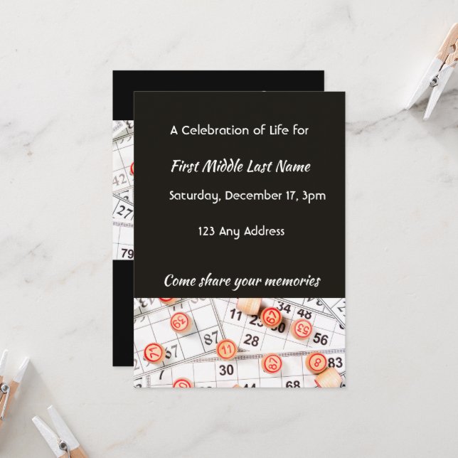 Celebration of Life Invite Photo Bingo Game (Front/Back In Situ)