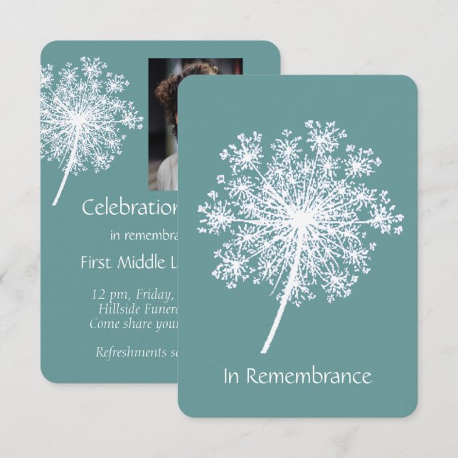 Celebration of Life Invite Queen Anne Lace Flower (Front/Back)