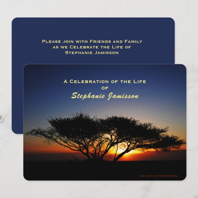 Celebration of Life, Lone Acacia Tree at Sunrise Invitation (Front/Back)