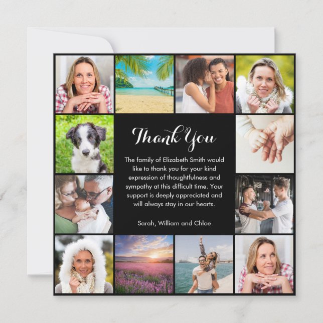 Celebration of Life Memorial 12 Photo Thank You Card (Front)