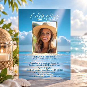Celebration of Life Memorial Beach Ocean & Poem Invitation