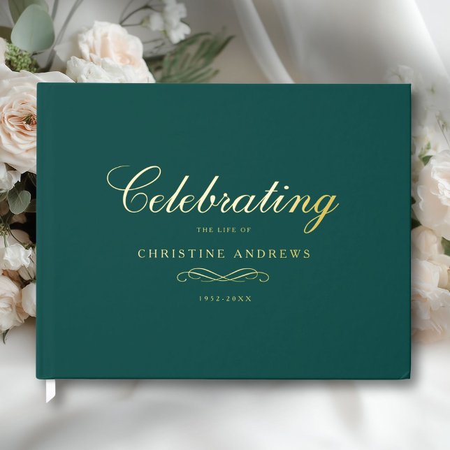 Celebration of Life Memorial–Elegant Minimal Teal Guest Book (Celebration of Life Memorial–Elegant Minimal Teal Foil Guest Book)