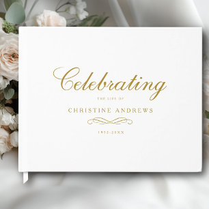 Celebration of Life Memorial–Elegant Minimal White Guest Book