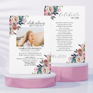 Celebration of Life Memorial Floral Photo & Poem Invitation