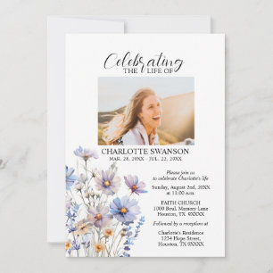 Celebration of Life Memorial Flowers Photo & Poem Invitation