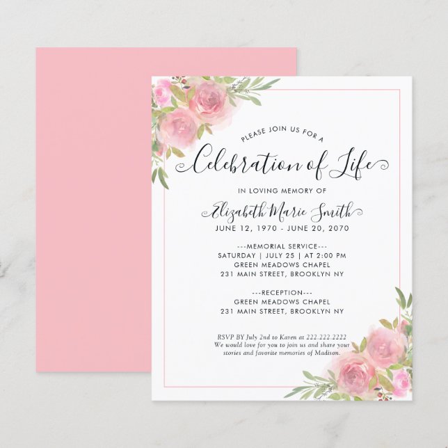 Celebration of Life Memorial Funeral Invitation (Front/Back)